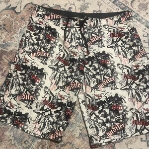 Hustler Hollywood Men's Graphic Board Shorts - Black, White, and Red
